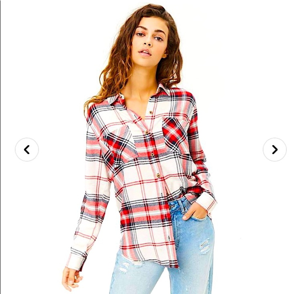 F-21 super soft red plaid button down top - New